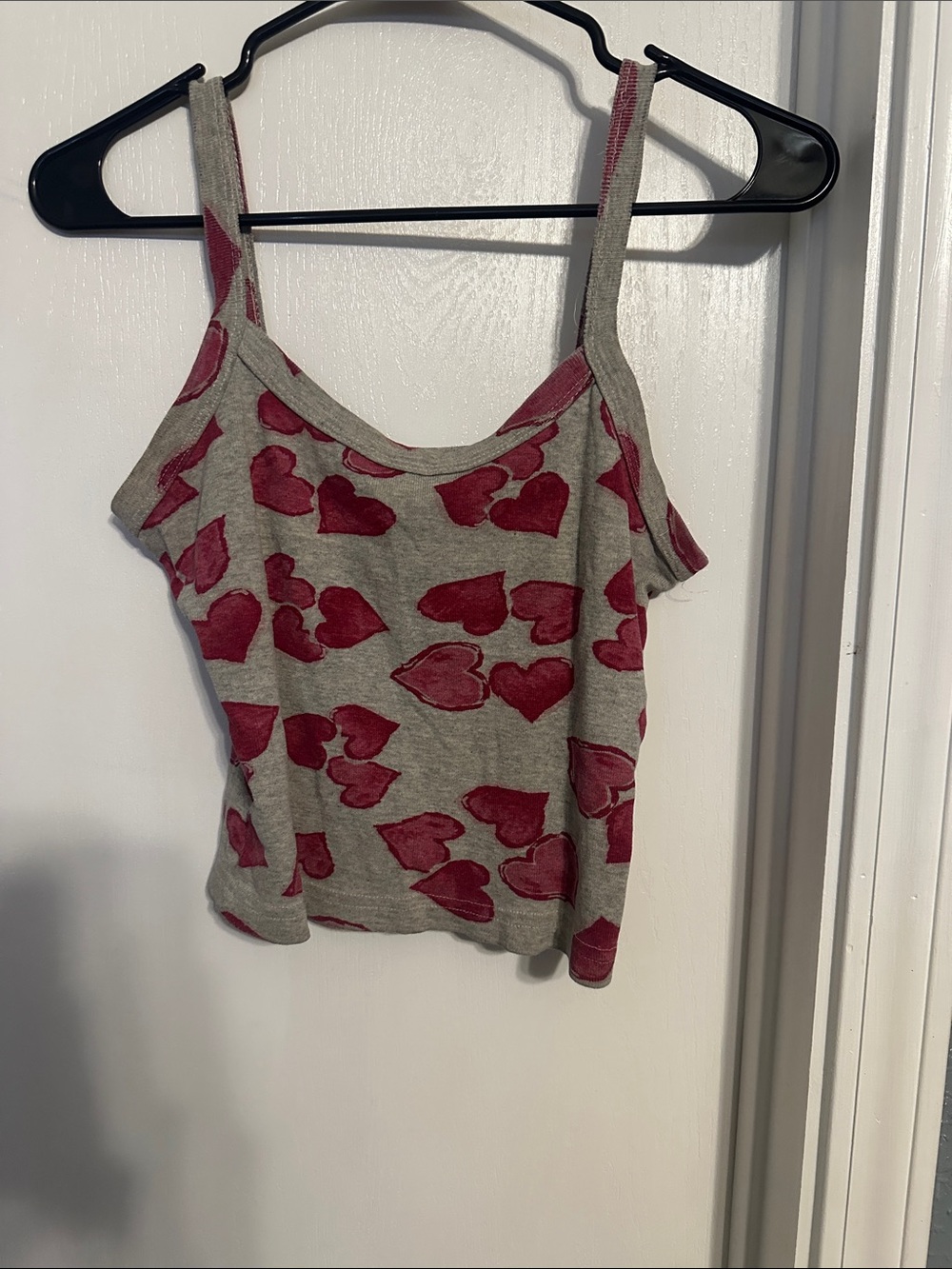 Women’s Gray Tank Top with Pink Heart Print